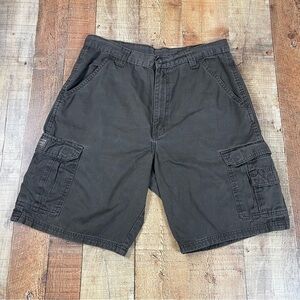 Wrangler Cargo Shorts Men's 34 Brown 100% Cotton Pocket Utility Outdoor Hiking